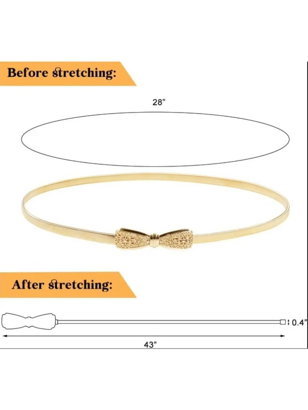 Gold Metal Bow Belt With Skinny Stretchy Waistband